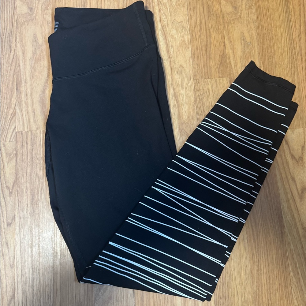 Old Navy Active Go-Dry Black Leggings Striped Ankle Size Large